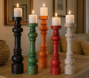 Grand porte-bougie baroque blanc de luxe pour table, à prix avantageux - Product Image 1