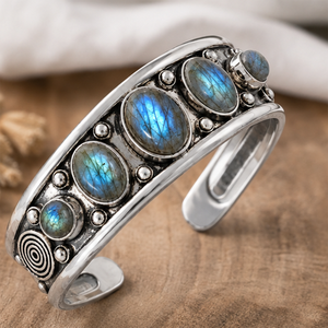 Brazalete Ancho de Labradorita Natural con Mosaico, Hecho a Mano, Chapado en Oro/Plata, con Engaste de Bisel Clásico - Product Image 4