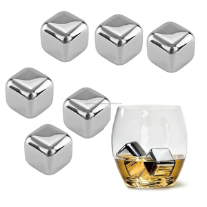 Set of 6 Stainless Steel Whisky Stones with Plastic <b>Box</b> Reusable Ice Cubes for Whisky Wine Cocktail Drink Cooling - Product Image 1
