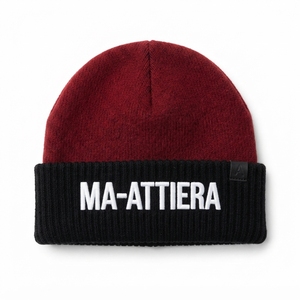 Gorro de Punto Acanalado Rojo y Negro con Puño, Gorro Cálido de Invierno con Logotipo Bordado Personalizado - Product Image 1