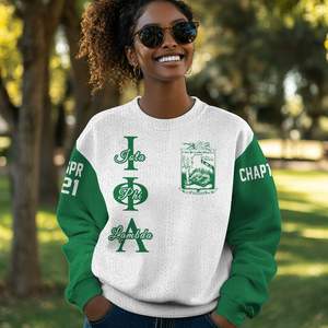 Chaqueta Universitaria Personalizada Iota Phi Lambda, Chaqueta Blanca con Verde Esmeralda, Sudadera de la Hermandad Iota Phi Lambda - Product Image 1