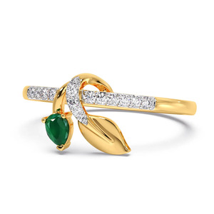Anillo Cruzado de Oro con Diamante de Laboratorio en Forma de Pera Verde como Piedra Central - Product Image 1