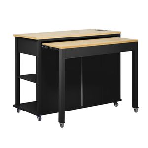 Isola da Cucina K K da 47 Pollici con Tavolo da Pranzo Estensibile, Impiallacciatura in Legno di Gomma e Ripiano Interno con Funzionalità di Stoccaggio - Product Image 4