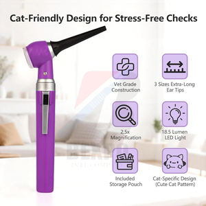 Otoscope vétérinaire LED de poche - Endoscope auriculaire pour animaux avec lumière pour chiens et chats, 6 embouts jetables, détecteur portable d'infections auriculaires - Product Image 4