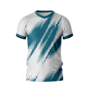 Camiseta de Fútbol con Cuello en V para Hombre, Impresión Sublimada, Absorbe la Humedad, Corte Atlético, Manga Corta, para Todas las Temporadas, Diseño Degradado Blanco y Verde Azulado - Product Image 1