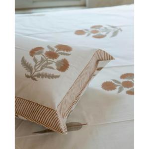 Handmade Premium Quality Classic Block Print Cotton Bedding Set Plant Pattern White with Teal Tufted <b>Headboard</b> All Season - Product Image 5