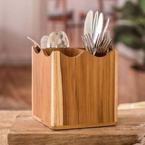 Boîte de rangement traditionnelle en bois pour couverts, pour table à manger, organisateur de cuillères, fourchettes et couteaux, avec texture naturelle - Product Image 1