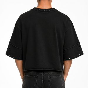 Camiseta Corta Unisex de Algodón 100% al por Mayor, Estampada con Serigrafía, Pedrería y Efecto Desgastado, Cuello Redondo, Estilo Urbano de Verano - Product Image 3