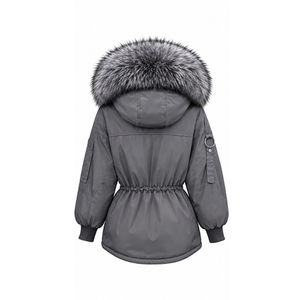 Veste d'hiver courte matelassée décontractée de haute qualité pour femmes, coupe-vent avec grande capuche en vraie fourrure, duvet de canard, polyester, fermeture éclair - Product Image 2