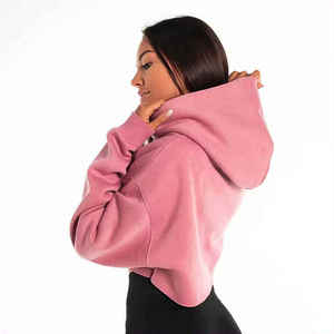 Sweat à capuche court marron pour femme, personnalisable avec logo, style streetwear, décontracté, prix bas, vente en gros - Product Image 3
