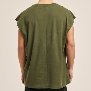 เสื้อกล้ามผู้ชายสีเขียวมะกอก คอกลม ผ้าฝ้ายระบายอากาศ สวมใส่สบายๆ ในฤดูร้อน ทรงปกติ แบบสวม - Product Image 2