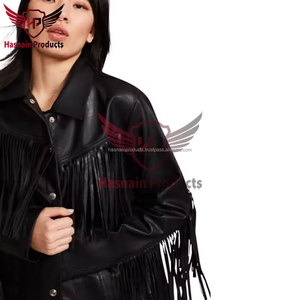 Customizable Women's Western Style Fringe <b>Leather</b> <b>Jacket</b> XL Size Fabric Coat with Cotton Filling Personalized Christmas Gift - Product Image 2