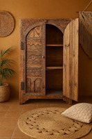 Nouvelle fenêtre en bois Antique sculpture indienne Jharokha décoration murale arc fenêtre forme ronde Vintage miroir cadre rustique décoration murale-cadeau