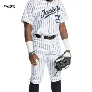 新品牌定制升华定制棒球衫男士条纹t恤细条纹蓝色条纹棒球衫2024