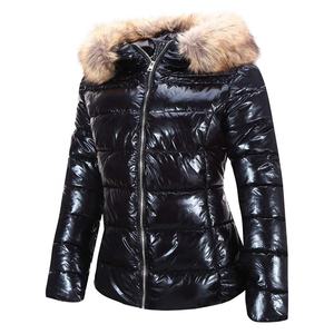 ผู้ผลิตเสื้อโค้ทกันหนาวแบบพองตัวสำหรับผู้หญิง  แบบมีฮู้ดยาว  ขนเฟอร์เทียมสีทอง  ขายส่ง - Product Image 2