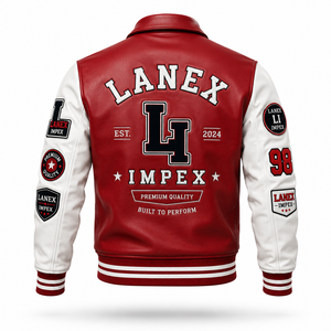 Custom Red <b>White</b> Leather Varsity <b>Jacket</b> for <b>Men</b> Premium Letterman Bomber <b>Jacket</b> with Chenille Embroidered Patches OEM Supplier - Product Image 3