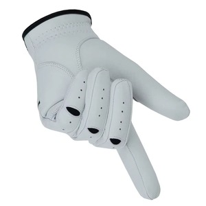 Gants de golf en cuir véritable blanc, respirants, unisexes, design demi-doigts, fermeture à enfiler - Product Image 2