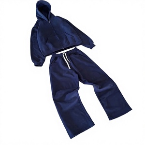 Ensemble de survêtement oversize pour homme : sweat à capuche court zippé et pantalon de jogging large en molleton de coton épais – Tenue décontractée et streetwear - Product Image 4