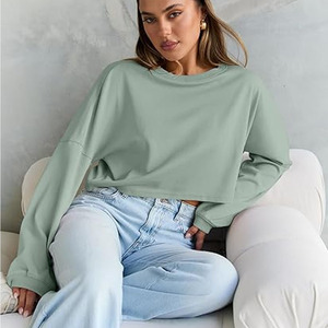 Sudadera Deportiva Personalizada para Mujer, 100% Algodón, Cuello Redondo, Manga Larga, Color Sólido, Estilo Casual, para Gimnasio y Ejercicio - Product Image 4