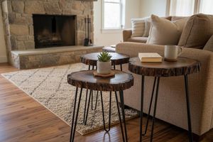 Table basse en noyer noir, modèle Midnight Walnut, avec bord naturel et plateau en tronc de noyer ancien, artisanale - Product Image 5