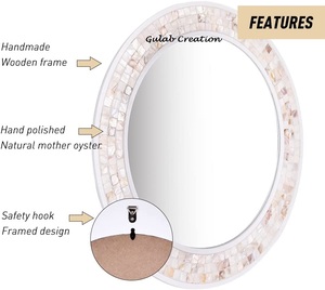 Lujoso hecho a mano antiguo redondo madre de perla incrustaciones espejo de pared marco de madera instalación colgante de pared para uso decorativo - Product Image 4