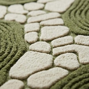 Tapis de salon moderne inspiré du jardin zen japonais, tissé à la main, doux, inspiré de la nature, vert, minimaliste, décoration intérieure - Product Image 5