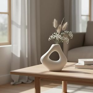 Jarrón Minimalista de Cerámica Blanca en Forma de Donut, Florero Hueco de Porcelana Mate para Mesa, Decoración para el Hogar y Bodas - Product Image 2