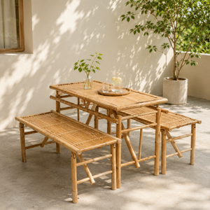 <b>Bamboo</b> Dining Furniture Set with Benches Rustic <b>Bamboo</b> <b>Table</b> Set for Indoor Outdoor Use Wholesale Factory - Product Image 1