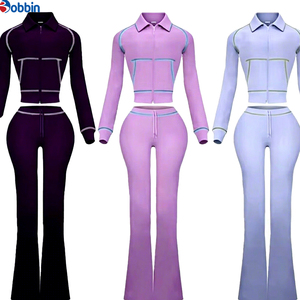 Top Selling Women <b>Tracksuits</b> Winter Fashion New Women's Jacket Pant Flare Pants Contrast Trim Zipper Matching Set for Streetwear - Product Image 5