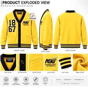 Cardigan d'hiver grec Alabama State pour femme, col en V, en polyester tricoté, avec broderies et appliques logo universitaire, style universitaire - Product Image 5