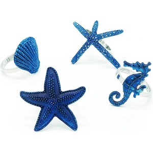 Ronds de serviette bleus au design côtier, parfaits pour une ambiance nautique. Ces modèles s'adaptent bien aux fêtes à thème et à la décoration de bord de mer. - Product Image 1