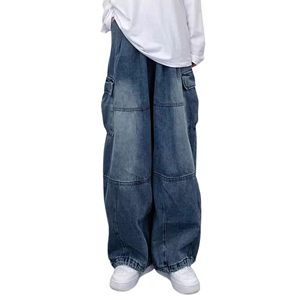 Jean en denim ample et oversize pour homme, style vintage délavé, coupe large streetwear, sur mesure, effet usé et délavé à l'acide - Product Image 1