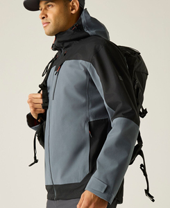 Men's Waterproof <b>Fleece</b> Breathable Hooded Varsity Jacket Color Blocking Utility Sporty Style <b>Zipper</b> Closure Autumn Outerwear - Product Image 1