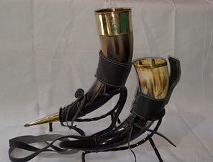 Viking <b>Drinking</b> <b>Horn</b> with Norse Knotwork Engraving, Leather Wrap and Stand – Medieval Nordic <b>Horn</b> Cup for Festival, Decor - Product Image 5