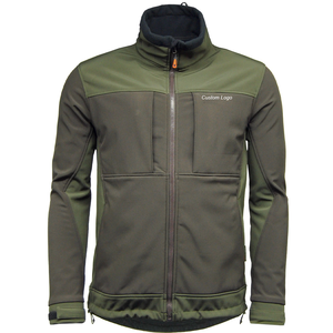 Men's Olive Green Soft Shell Hunting <b>Jacket</b> Full Sleeve Windproof Outdoor Wear Autumn Season Custom Logo Front - Product Image 6