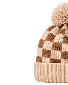 Gorro de Punto a Cuadros Beige Marrón Personalizado, Gorro de Invierno Cálido con Pompón, Gorro de Punto Grueso Unisex, Gorro con Logo Personalizado, Proveedor OEM - Product Image 3