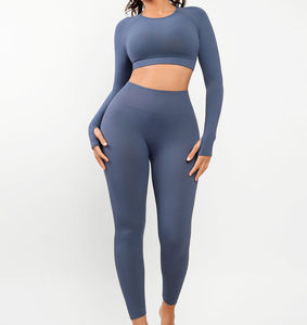 Ensemble de yoga décontracté grande taille pour femme, avec logo personnalisé imprimé sur le devant, motif uni, taille élastique, respirant, séchage rapide, 2 pièces - Product Image 1