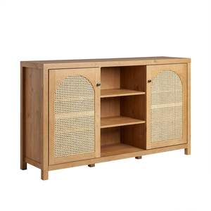 Console TV en bois de teck avec portes en rotin cintrées - Product Image 1
