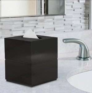Boîte à mouchoirs en bois noir en gros, distributeur carré de mouchoirs, accessoire moderne pour salle de bain, fourniture hôtelière - Product Image 1