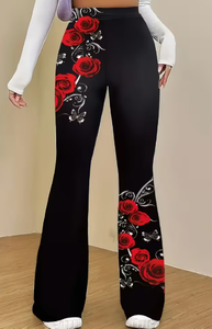 Hardhoodi Interination Women Sporty High Waist Print <b>Leggings</b> <b>Flare</b> Pants Elastic Waist Full Length Yoga Workout Trousers - Product Image 3