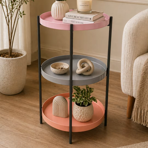 Modern 3 Tier <b>Round</b> Tray <b>Side</b> <b>Table</b> Metal Storage Organizer Rack Corner <b>Table</b> Decorative Shelf Stand Living Room Furniture - Product Image 1