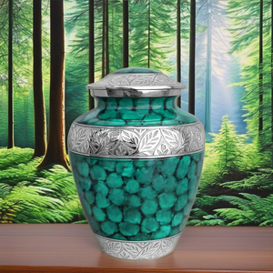 โกศสีเขียวเงินสำหรับเผาศพ |   งานฝีมือ ทนทาน ปรับแต่งได้ เป็นมิตรกับสิ่งแวดล้อม สไตล์ยุโรป คริสเตียน ขนาด 220 คิวบิกอินช์ สำหรับผู้ใหญ่ - Product Image 1