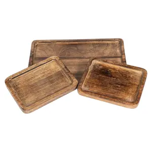 Gran oferta de plato de madera para servir, tableros para servir alimentos Juego de 3, bandeja de madera de mango segura o juego de platos rectangulares para exhibición de alimentos