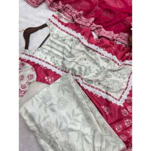 Ensemble de soirée blanc pour femme HK Designer, haut fantaisie - pantalon palazzo et dupatta, taille M, pour occasions spéciales - Product Image 6