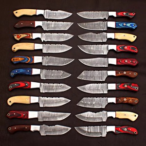 Lot de 20 couteaux de chasse en acier Damas faits à la main, lame fixe, couteau de survie pour le camping en plein air, vente en gros, poignées personnalisées OEM - Product Image 1