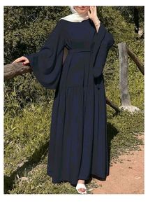 Wholesale Graceful <b>Womens</b> <b>Navy</b> <b>Blue</b> Rayon Flared Abaya <b>Dress</b> With Butterfly Sleeves And Matching Hijab Full Length Modest Wear - Product Image 2