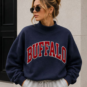Buffalo Wholesale <b>Mock</b> <b>Neck</b> Crew <b>Neck</b> Cotton Fleece Pullover Women Ladies Unisex College University Chenille Letter Applique - Product Image 1