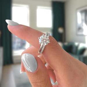 Anillo de Compromiso de Oro de 14K con Diamante Cultivado en Laboratorio, Halo Oculto Redondo, Banda de Moissanita - Product Image 6