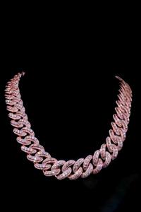 Collar de cadena cubana con moissanita redonda y baguette en tono oro rosa de 14k sobre plata 925, estilo Hip Hop Miami, a bajo precio. - Product Image 6