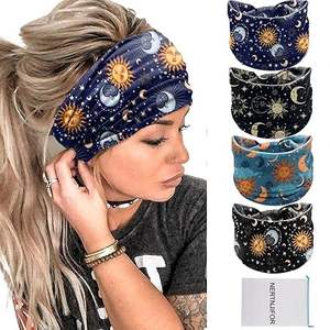 Diademas de Moda para Mujer, con Estrellas y Luna, Anchas, Anudadas, Antideslizantes, Elásticas, de Poliéster y Nailon, Turbantes para Yoga, Bandas para el Cabello - Product Image 4
